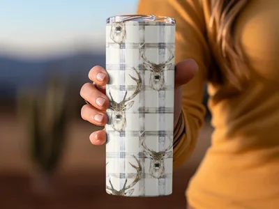Deer and Plaid Pattern Insulated Tumbler Cup