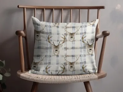 Rustic Deer Head Plaid Design Throw Pillow Cover