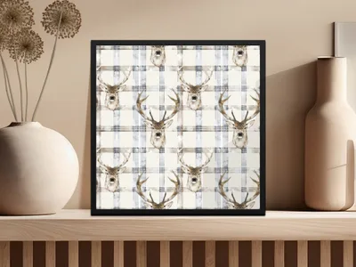 Plaid Deer Head Pattern Art Print for Home Decor