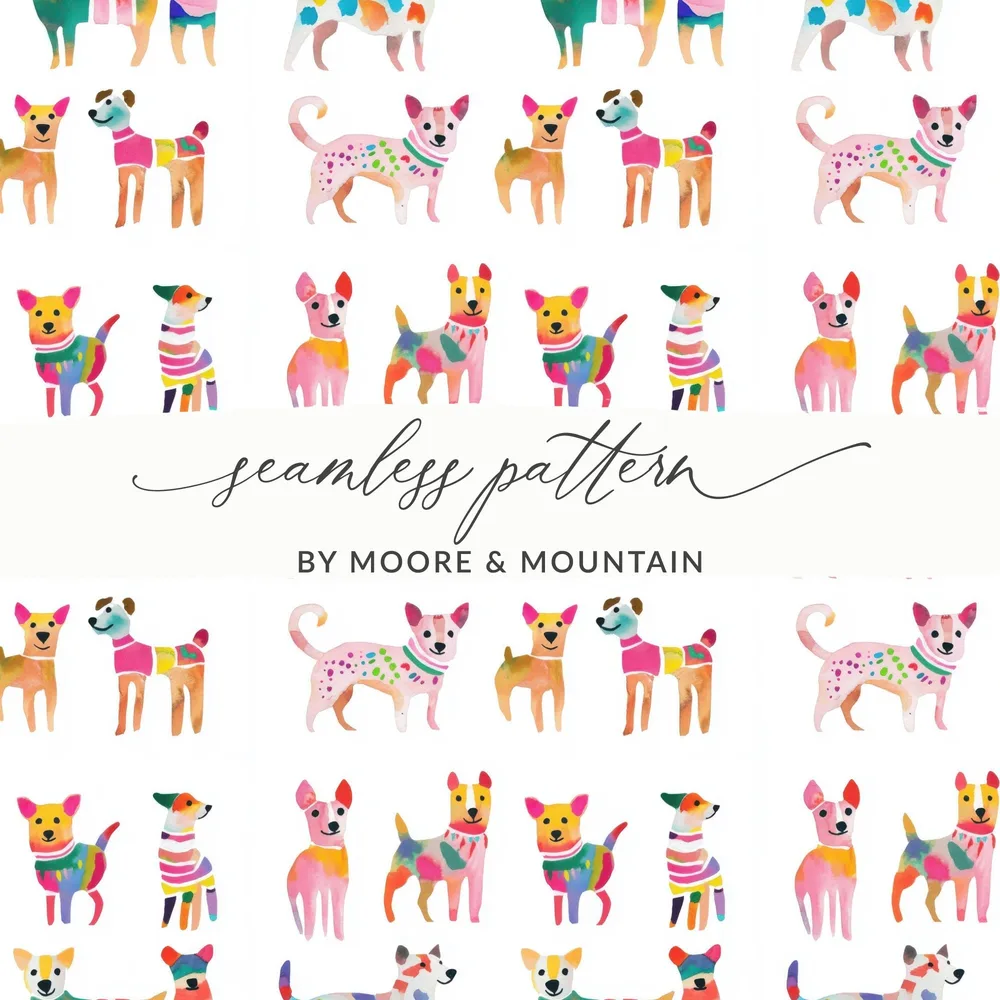 Watercolor Dogs Seamless Pattern Playful Puppy Design Digital - Moore and Mountain