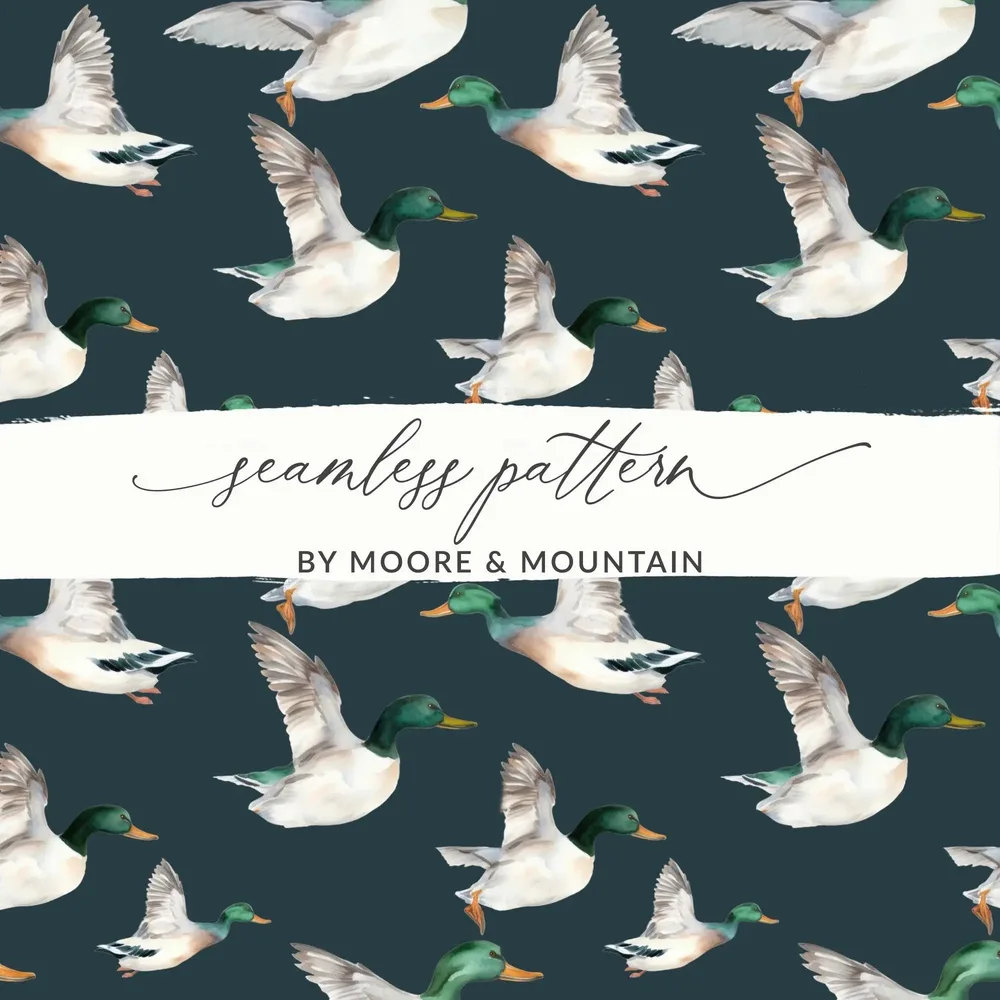 Watercolor Duck Seamless Pattern Digital Download, Flying Bird Repeating Design, Wildlife Art for Fabric, Scrapbooking, Backgrounds - Moore and Mountain