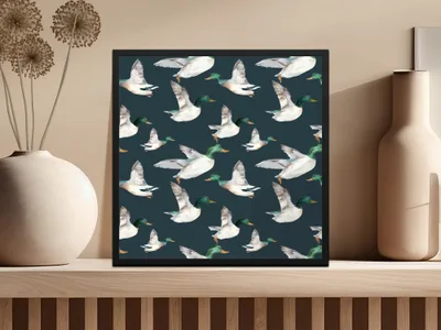 Watercolor Duck Seamless Pattern Digital Download, Flying Bird Repeating Design, Wildlife Art for Fabric, Scrapbooking, Backgrounds - Moore and Mountain