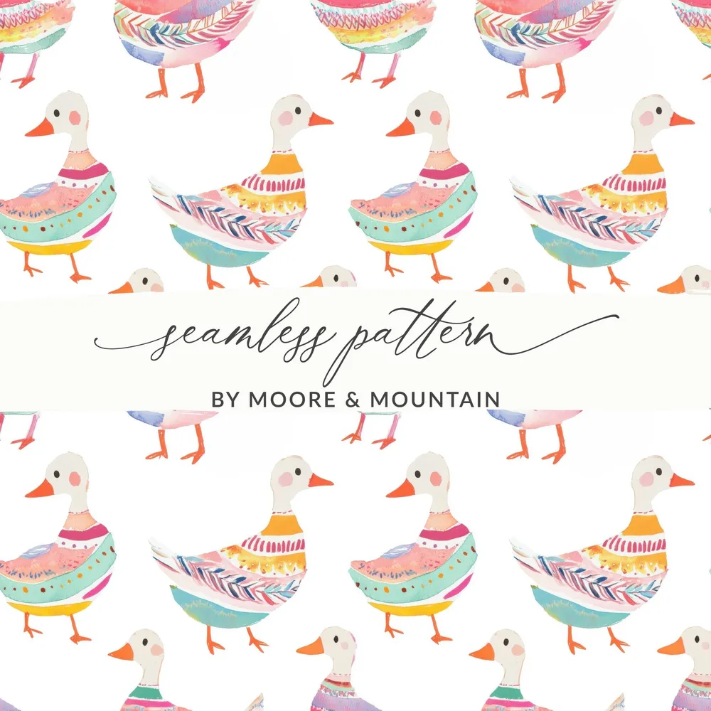Watercolor Duckling Pattern On White Background Digital - Moore and Mountain