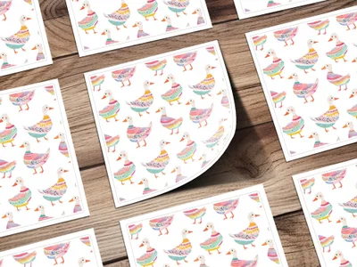 Watercolor Duckling Pattern On White Background Digital - Moore and Mountain