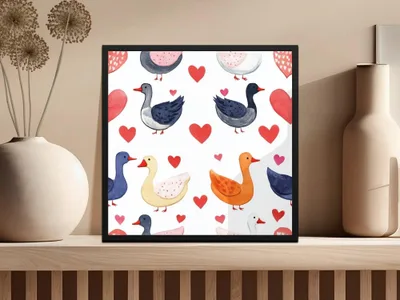 Watercolor Duckling Pattern, Seamless Goose Design, Heart Digital Paper, Commercial Use, Animal Print, Cute Seamless Pattern Digital - Moore and Mountain