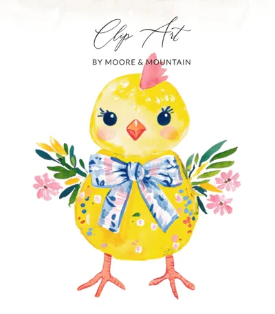 Watercolor Easter Chick Clipart, Cute Floral Baby Chick PNG SVG Digital Download, Spring Nursery Wall Art Print, Kids Room Decor, Whimsical