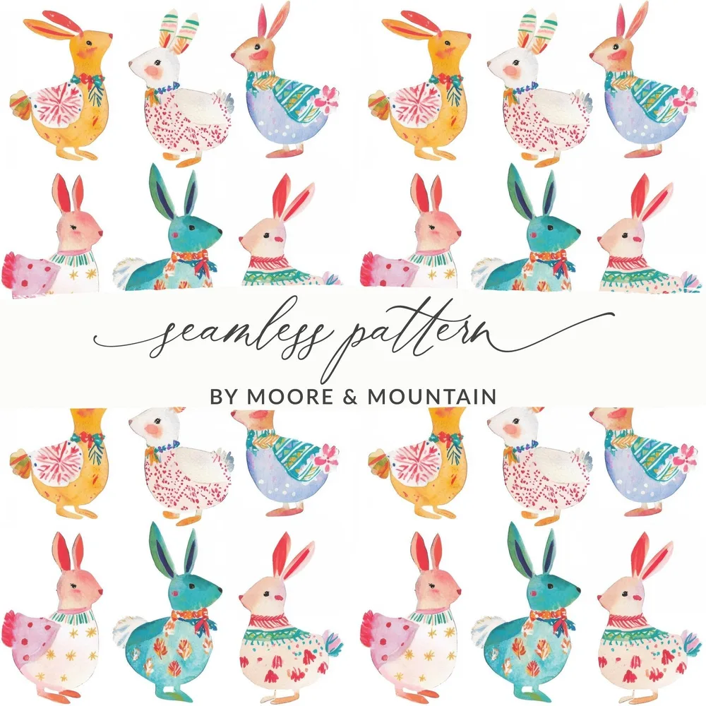 Watercolor Easter Rabbits in Pastel Colors Seamless Pattern Digital - Moore and Mountain