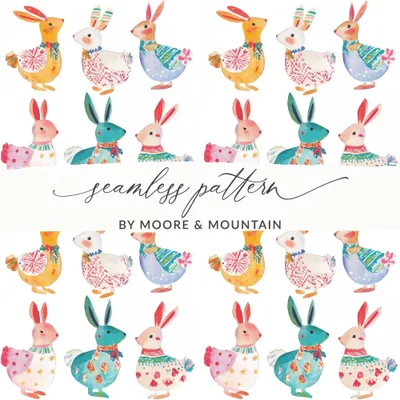 Watercolor Easter Rabbits in Pastel Colors Seamless Pattern Digital