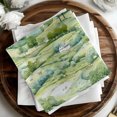 Watercolor Farmhouse Digital Paper, Sheep Seamless Pattern, Pastoral Landscape, Green Hills Texture, Farm Animals Digital Download - Moore and Mountain