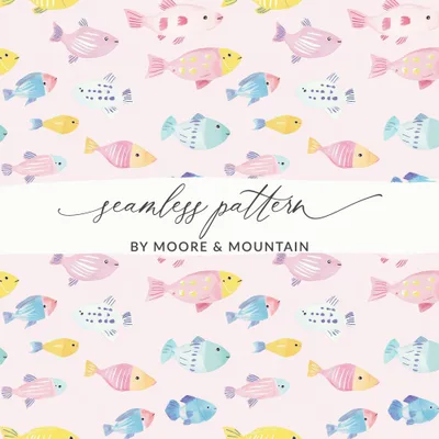 Watercolor Fish Seamless Pattern, Ocean Life Digital Paper, Cute Kids Fabric, Colorful Fish Print, Scrapbooking Paper, Digital Product