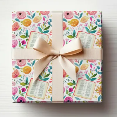 Floral Gift Wrap with Book Print for Special Occasions