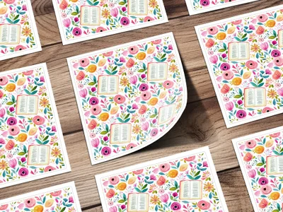 Floral Pattern with Open Book Design Sticker Sheet
