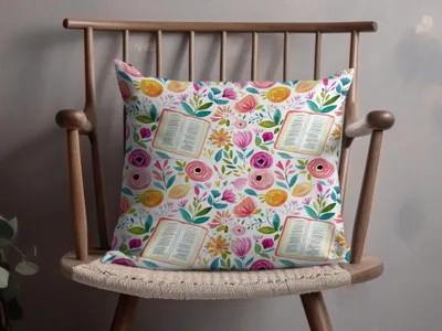 Colorful Floral and Book Theme Decorative Pillow