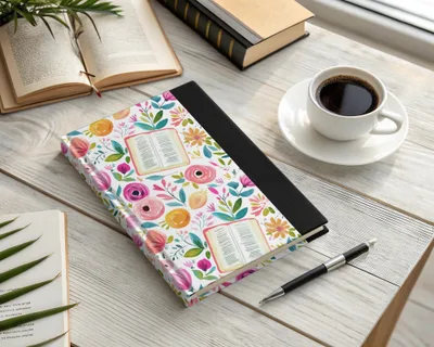 Colorful Floral Journal with Open Book Illustration notebook