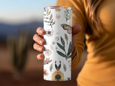 Watercolor Floral Butterflies Neutral Boho Summer Digital - Moore and Mountain