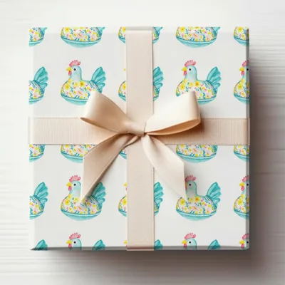 Blue Floral Chicken Watercolor Pattern Gift Wrapping product type