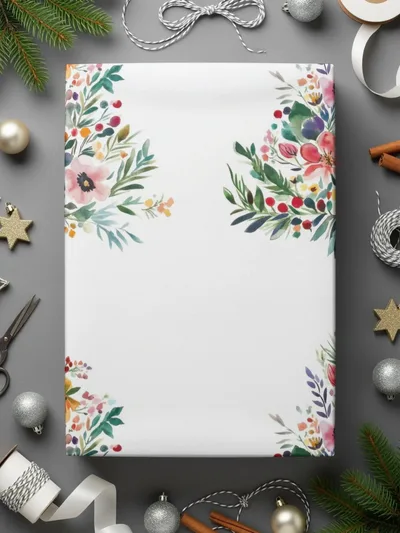 Watercolor Floral Christmas Tree Digital, Seamless Pattern JPEG, Holiday Design, Festive Art, Crafting Printable, Scrapbooking Paper - Moore and Mountain