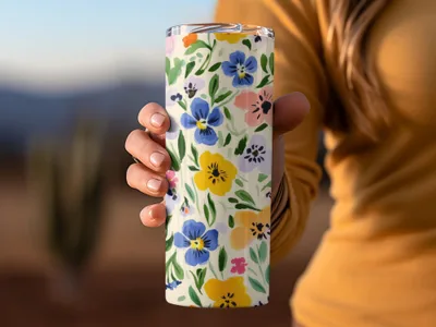 Vibrant Floral Patterned Insulated Tumbler Cup