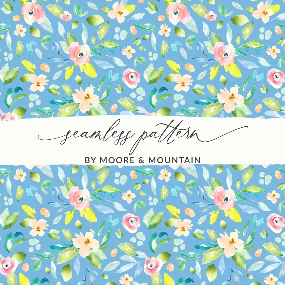 Watercolor Floral Digital Paper, Pastel Flower Pattern, Seamless Floral Design, Fabric Design, Scrapbook Paper, Digital Download - Moore and Mountain