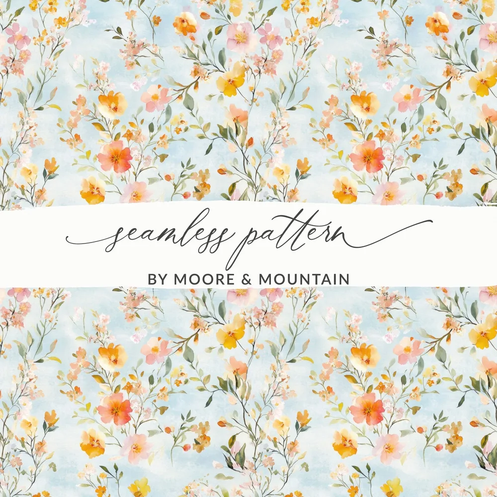 Watercolor Floral Digital Paper, Peach Orange Flowers Pattern, Spring Summer Design, Scrapbooking Paper, Digital Download - Moore and Mountain