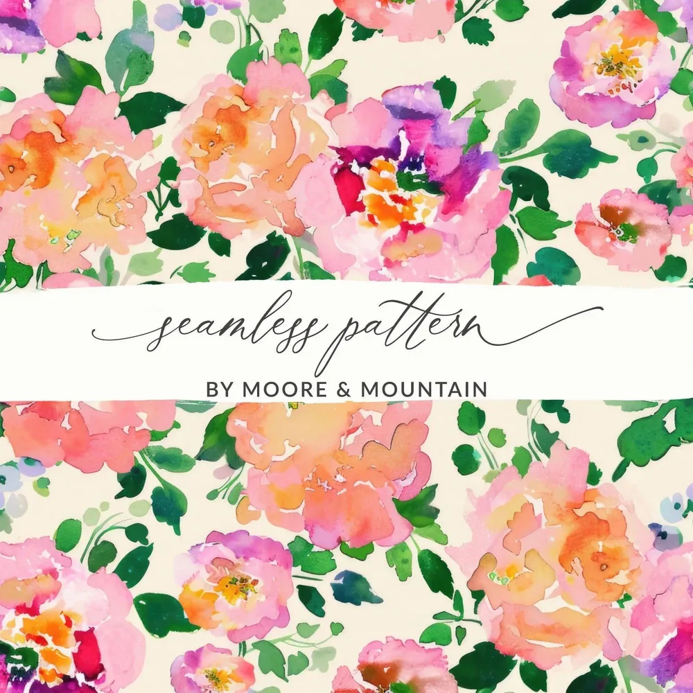 Watercolor Floral Digital Paper, Peony Flower Seamless Pattern, Pink Purple Flowers, JPEG Files for Fabric, Crafts, Digital Paper Pack - Moore and Mountain