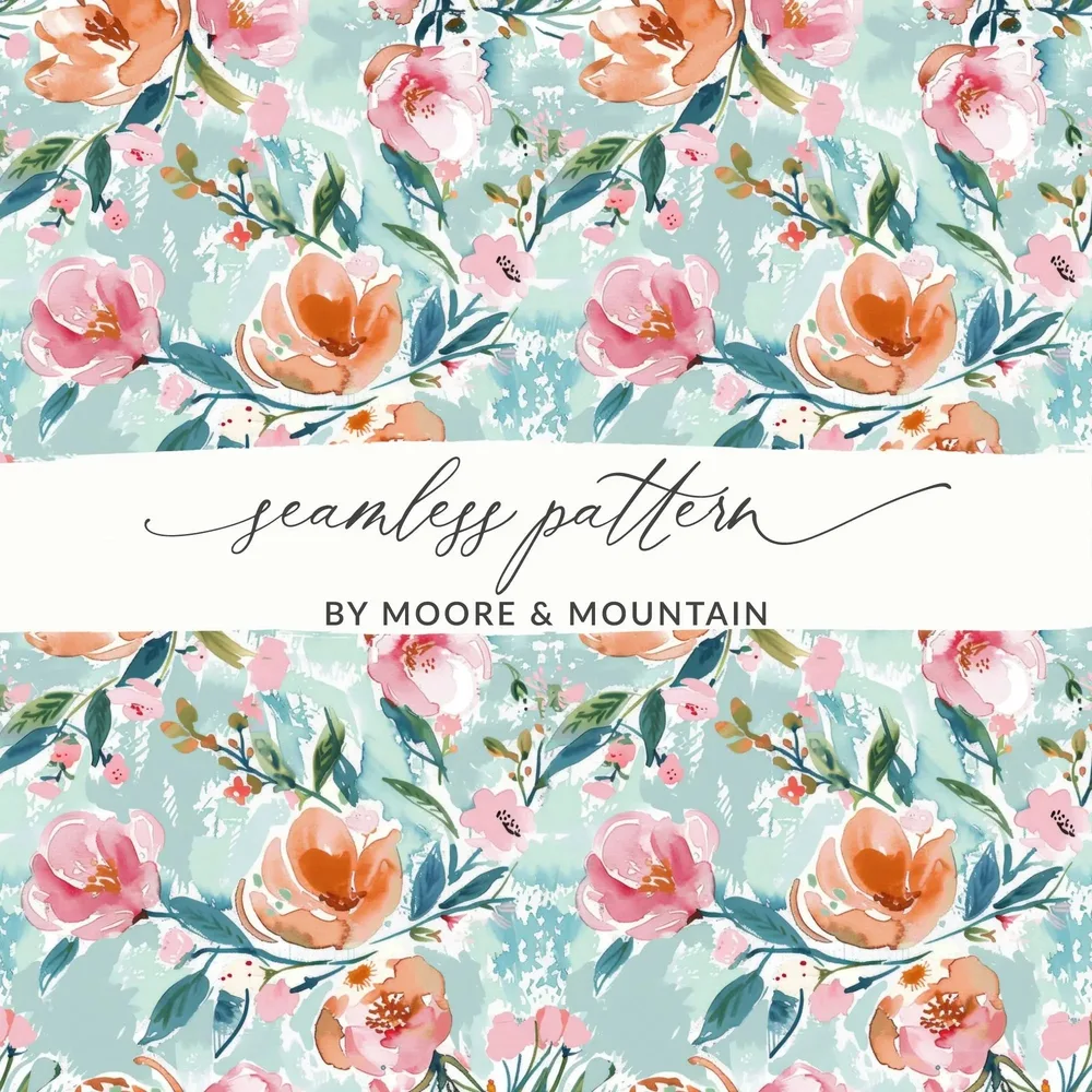 Watercolor Floral Digital Paper, Pink Peach Flower Pattern, Spring Seamless Pattern, Fabric Design, Digital Background, Scrapbooking - Moore and Mountain