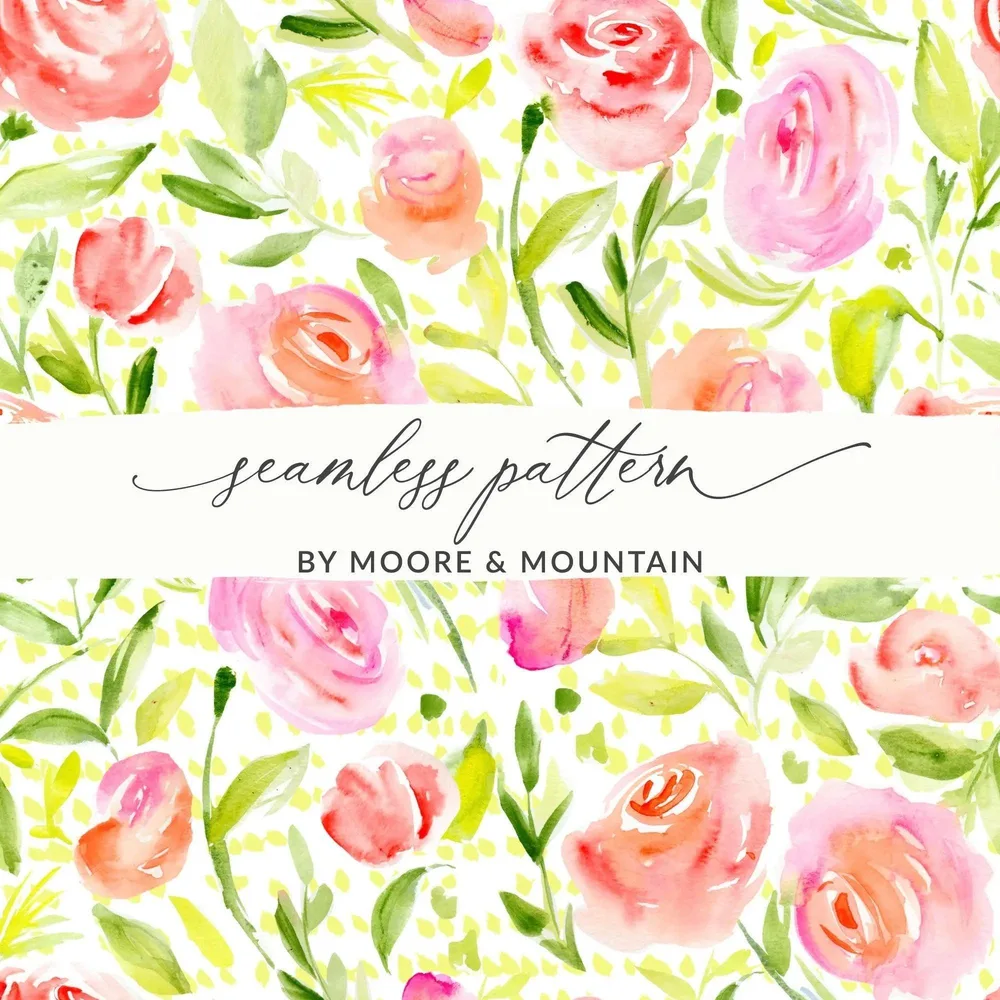 Watercolor Floral Digital Paper, Rose Seamless Pattern, Flower Print, Repeat Pattern, Fabric Design, Scrapbooking Paper, Digital Download - Moore and Mountain