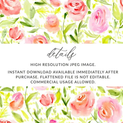 Watercolor Floral Digital Paper, Rose Seamless Pattern, Flower Print, Repeat Pattern, Fabric Design, Scrapbooking Paper, Digital Download - Moore and Mountain