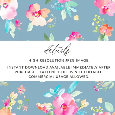 Watercolor Floral Digital Paper, Seamless Flower Pattern, Commercial Use, Print on Demand Allowed, Fabric Design, Scrapbooking, Background - Moore and Mountain