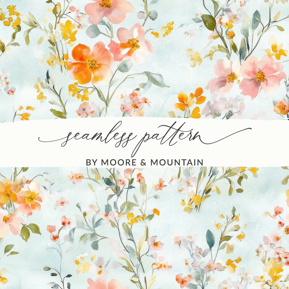Watercolor Floral Digital Paper, Seamless Flower Pattern, Fabric Design, Scrapbooking Paper, Digital Download, Commercial Use - Moore and Mountain