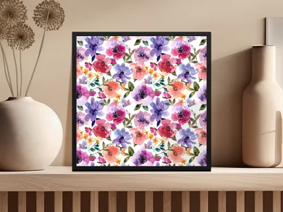 Watercolor Floral Digital Paper, Seamless Flower Pattern, Purple Pink Scrapbook Paper, Digital Download for Crafts, Fabric Designs - Moore and Mountain