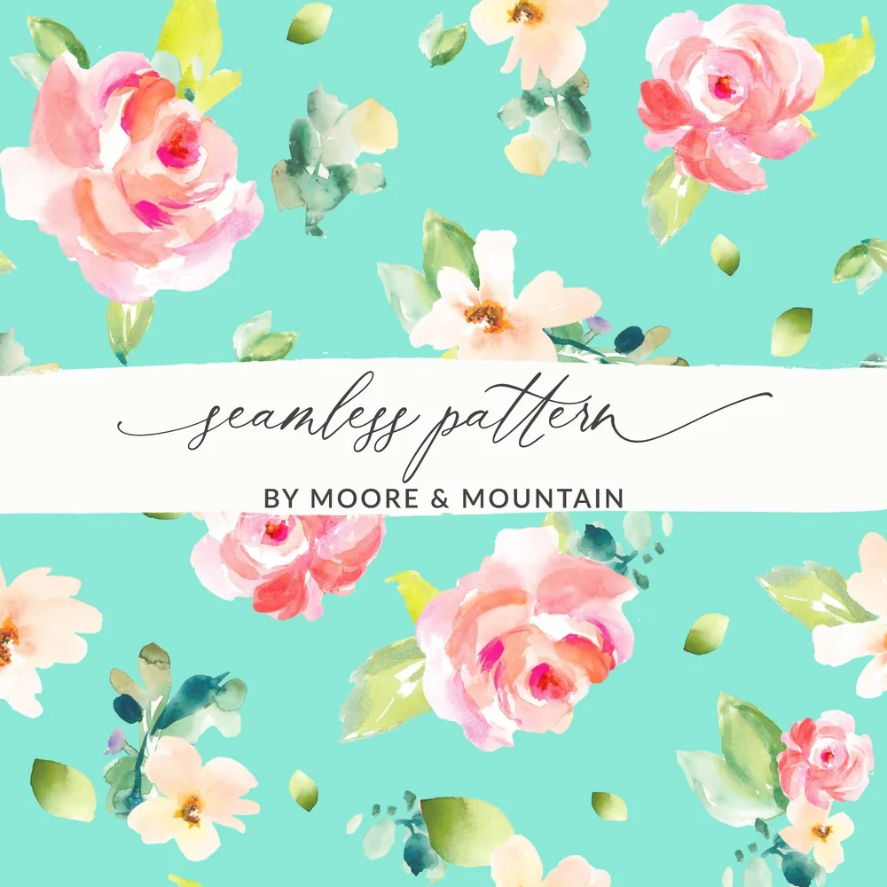 Watercolor Floral Digital Paper, Seamless Pattern, Flower Background, Printable Paper, Commercial Use, Digital Download - Moore and Mountain