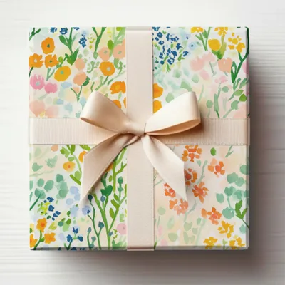 Floral Pastel Gift Box with Bow Top View Gift Product