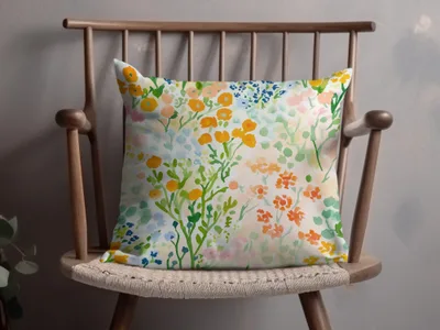 Colorful Watercolor Floral Pattern Throw Pillow