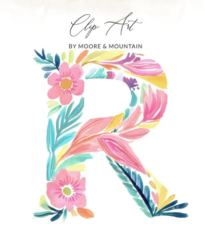Watercolor Floral Letter R SVG, PNG, Digital Monogram R Clipart, Botanical Alphabet Art, Nursery Decor, Personalized Initial, Vibrant