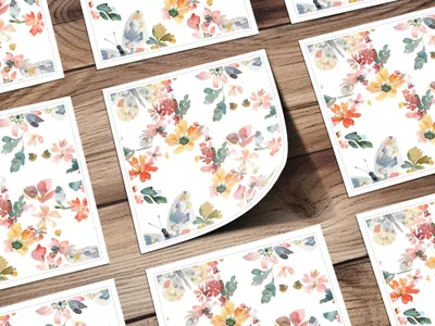 Watercolor Floral Light Blue Butterflies Seamless Pattern Digital - Moore and Mountain