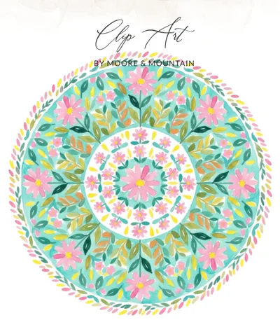 Watercolor Floral Mandala T-Shirt Design, Boho Flower Digital Download PNG SVG, Spring Nature Inspired Tee Art