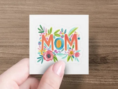 Floral "Mom" text design with colorful flowers and leaves.