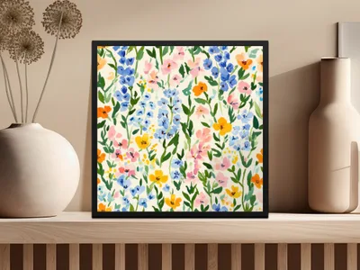 Vibrant Floral Pattern Framed Artwork for Home Decor