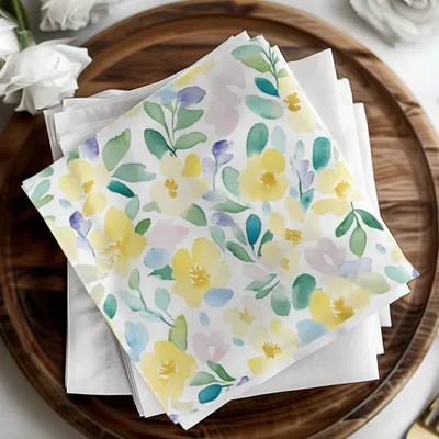 Vibrant Watercolor Floral Yellow Green Pattern Napkins