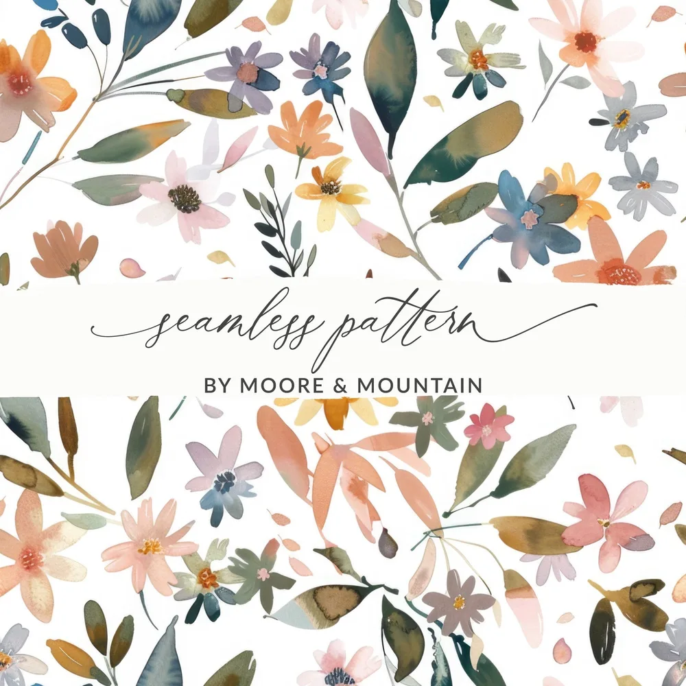 Watercolor Floral Pattern Digital Paper, Seamless Flower Background, Watercolor Flowers Digital, Floral Design, Scrapbooking Paper - Moore and Mountain