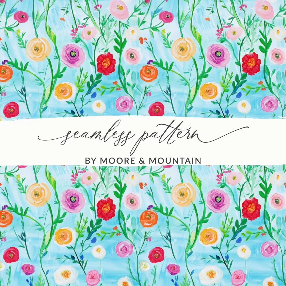 Watercolor Floral Pattern, Digital Paper, Seamless Flower Design, Springtime Print, Background Texture, Fabric Design, Digital Download - Moore and Mountain