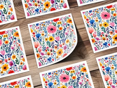 Watercolor Floral Pattern Digital Paper, Seamless Flower Digital File, Colorful Wildflower Repeat Pattern for Fabric, Scrapbook, Craft - Moore and Mountain