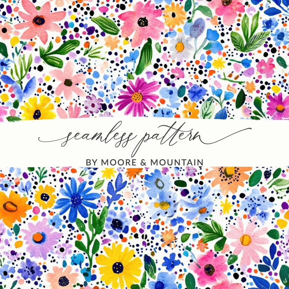 Watercolor Floral Pattern, Seamless Flower Design, Digital Paper, Floral Background, Repeat Pattern, Colorful Flowers, JPEG Files, Digital - Moore and Mountain