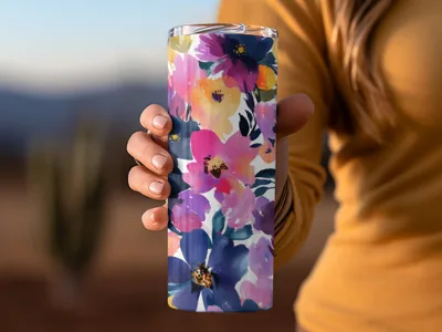Colorful Floral Patterned Insulated Tumbler Cup