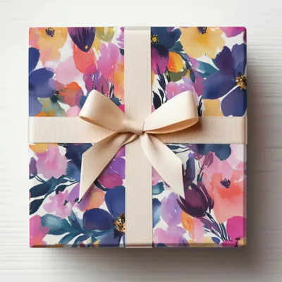 Floral Gift Wrap with Cream Bow for Elegant Presents