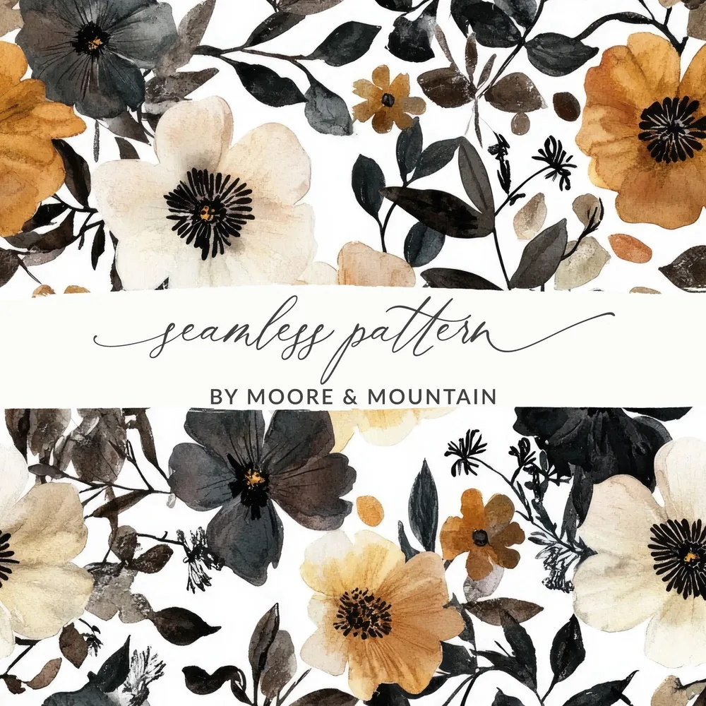 Watercolor Floral Pattern, Seamless Flower Repeat, Digital Paper, Floral Design, Fall Colors, Printable Pattern, 2 JPEG Files - Moore and Mountain