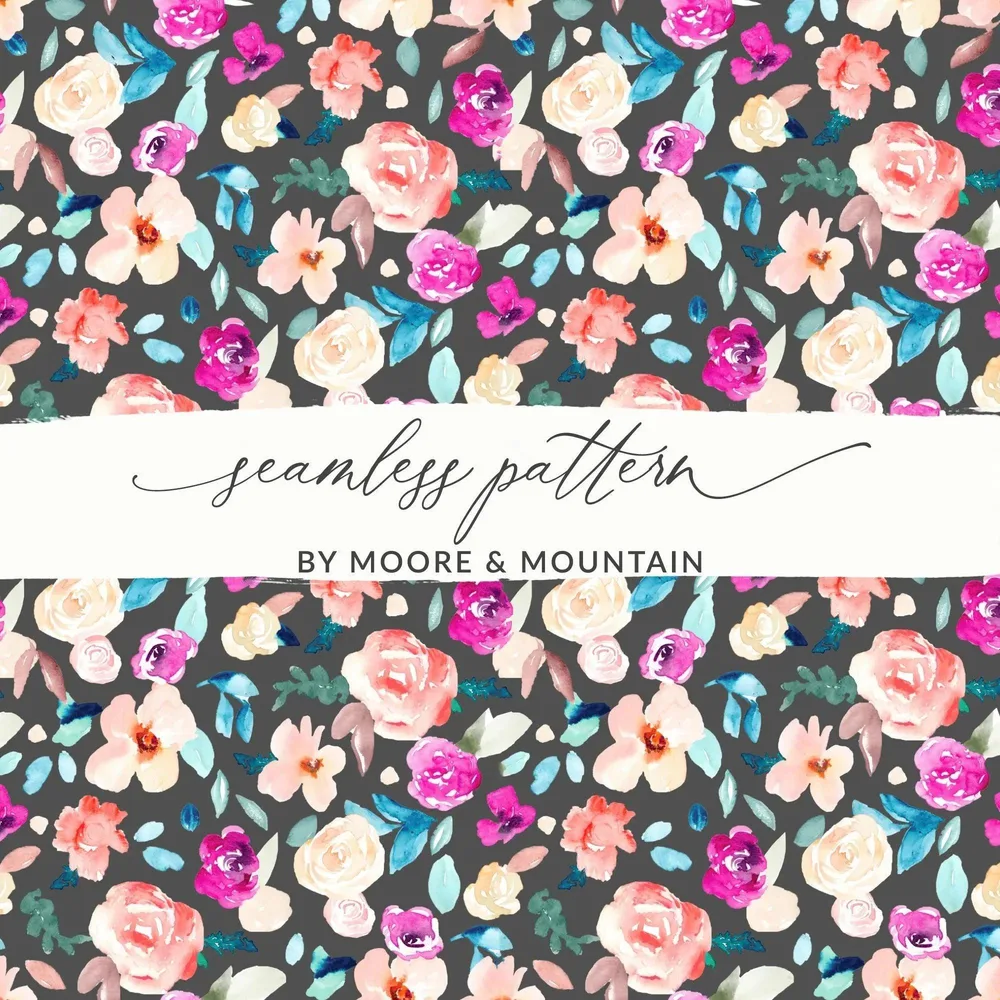 Watercolor Floral Seamless Pattern Digital, Flower Repeat Pattern Paper, Watercolor Roses Digital Paper, Fabric Pattern Digital - Moore and Mountain
