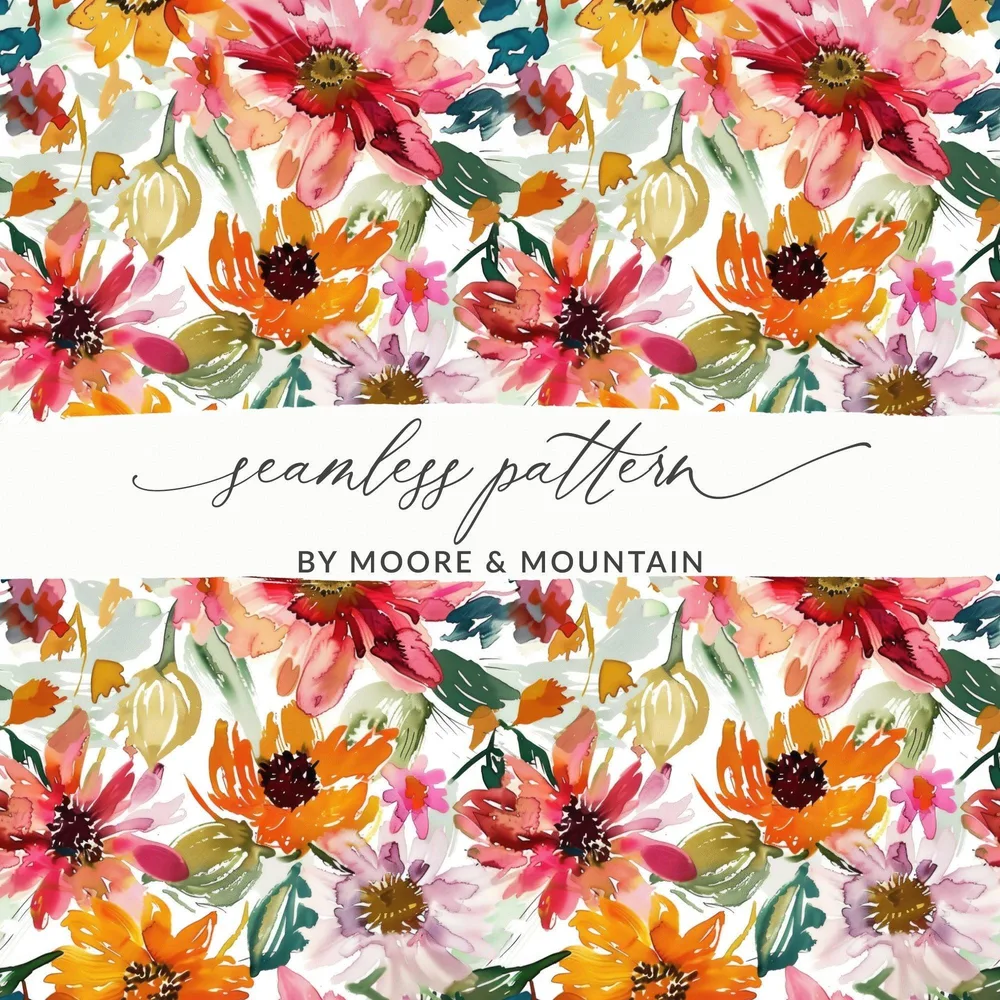 Watercolor Floral Seamless Pattern Digital, Flowers Digital Paper Pack, Colorful Bloom Design, Fabric Print, Scrapbook Paper - Moore and Mountain