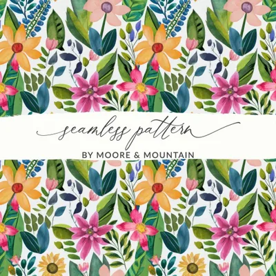 Watercolor Floral Seamless Pattern Digital Paper, Botanical Flower Digital Design, Fabric Print, Digital Download, Commercial Use